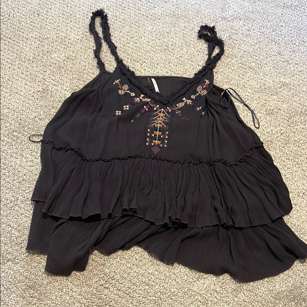 Free People Black Ruffled Embellished Camisole